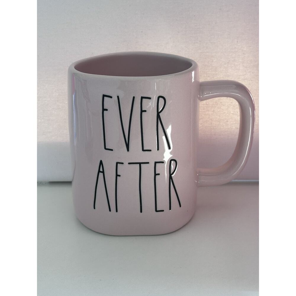 Rae Dunn Pink Mug w/ Black Letters "EVER AFTER" Artisan Collection